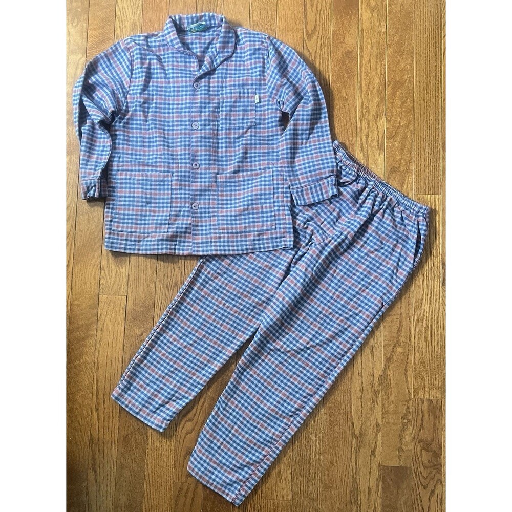 ORCITÉ Men's Flannel Plaid Pajama Set S Blue Red Button Up Collared Lounge